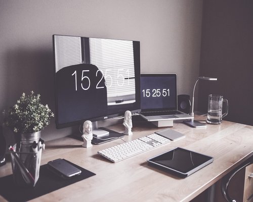 Ergonomic desk setup with an external monitor and comfortable chair
